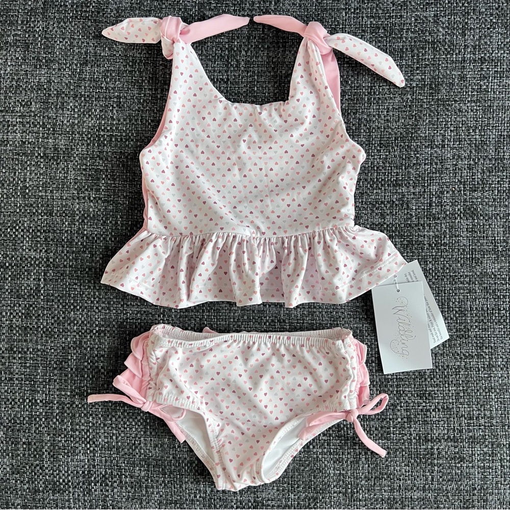 NWT Wilding Two Piece Ruffle Bottom Heart Swim Suit Size 24 Months